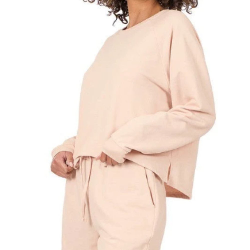 Pink French Terry Matching Sweater Shorts Set